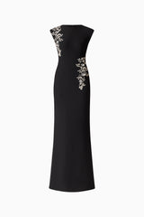Veda Embellished Gown in Black Ghost Shot