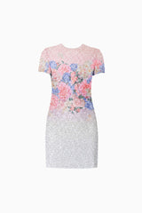 Lurea Short Sleeve Mini Dress in Pink Floral ghost shot