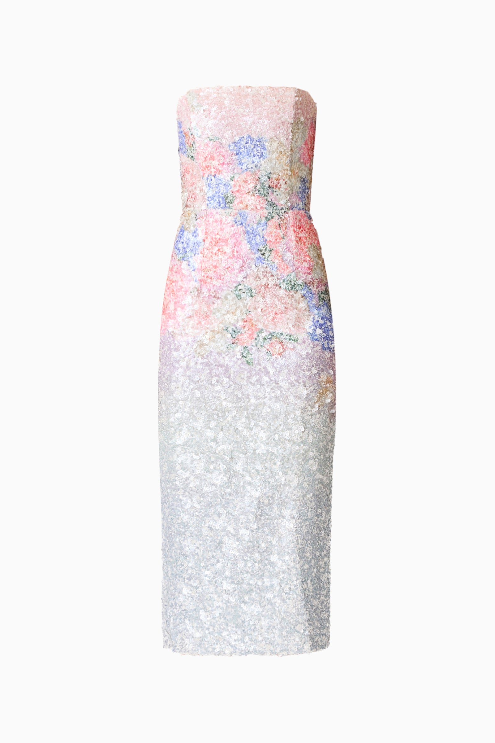 strapless pink dress midi Lurea Strapless Midi Dress in Pink Floral