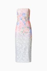 Lurea Strapless Midi Dress in Pink Floral Ghost Shot