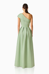 Saphine One Shoulder Gown in Sage Green with an invisible zipper back shot