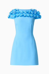 Dali Floral Applique Mini Dress in Blue Ghost Shot