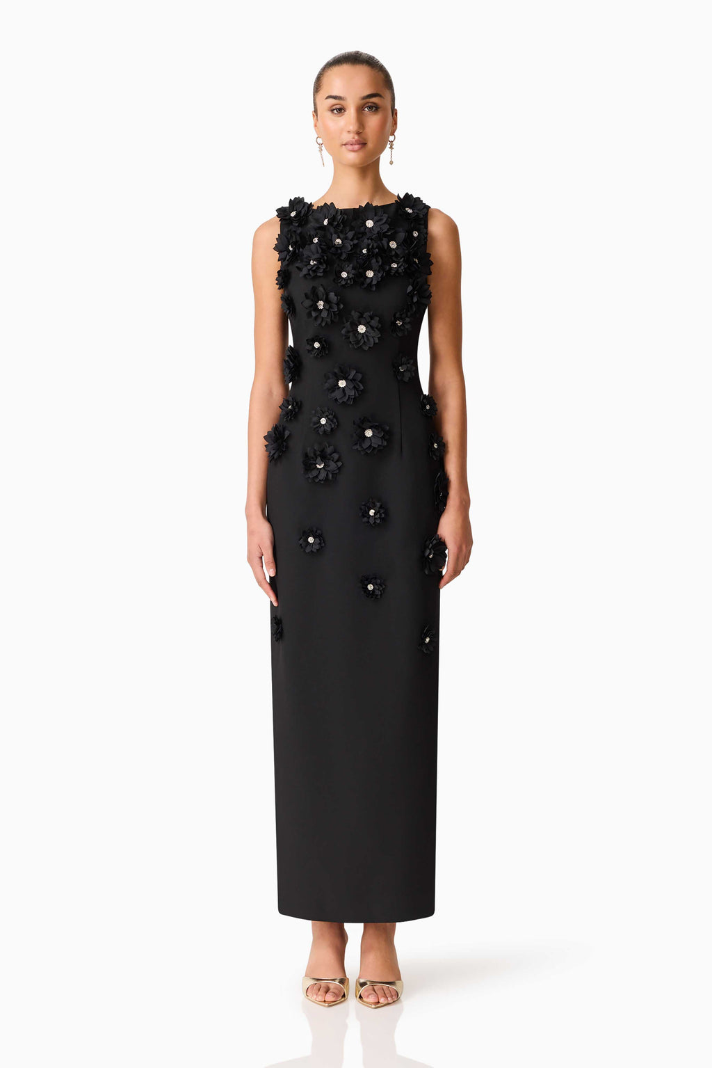 - Dali Floral Applique Gown in Black