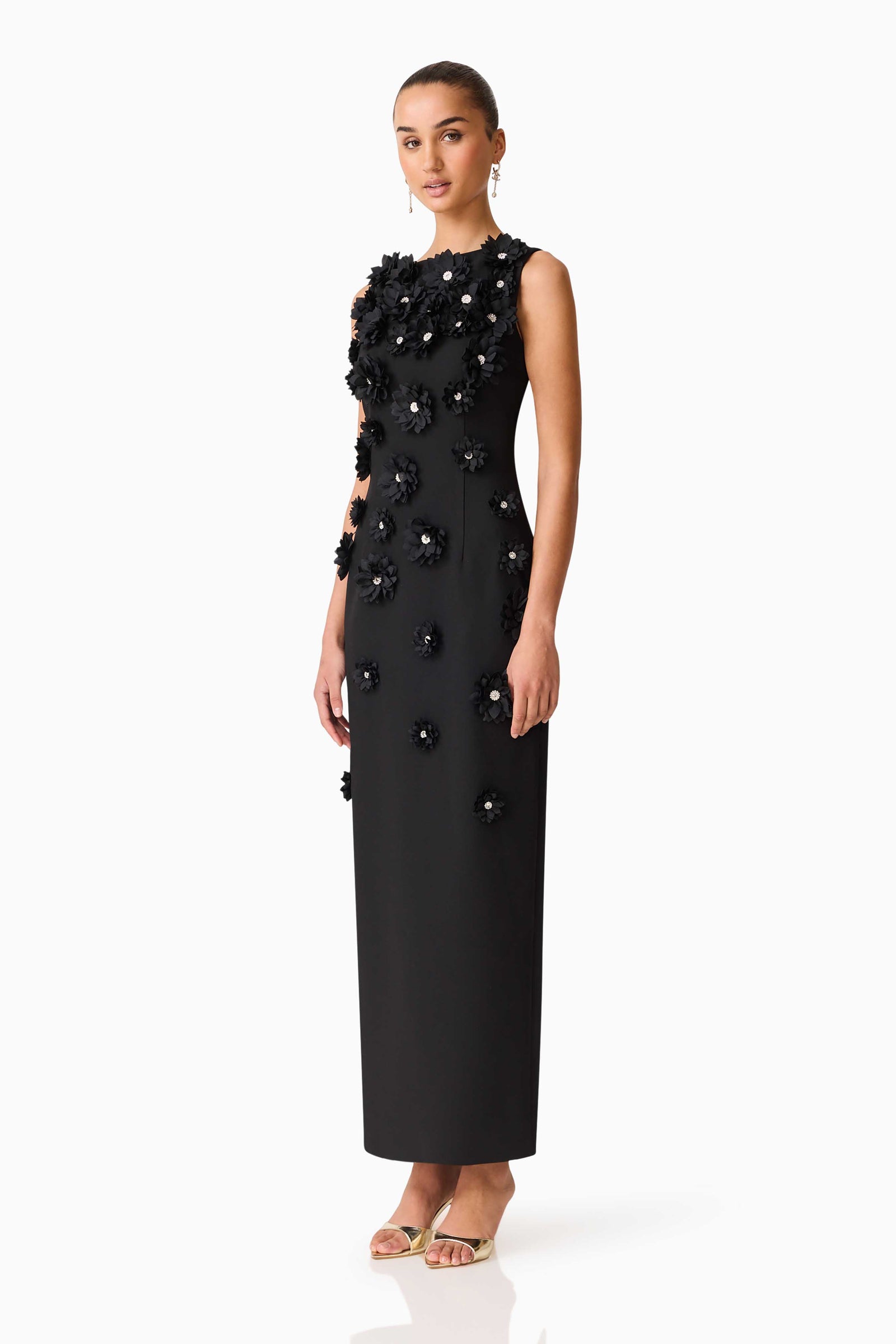 dalin dress- black long evening dress product info and reviews Dali Floral Applique Gown - Black - XL