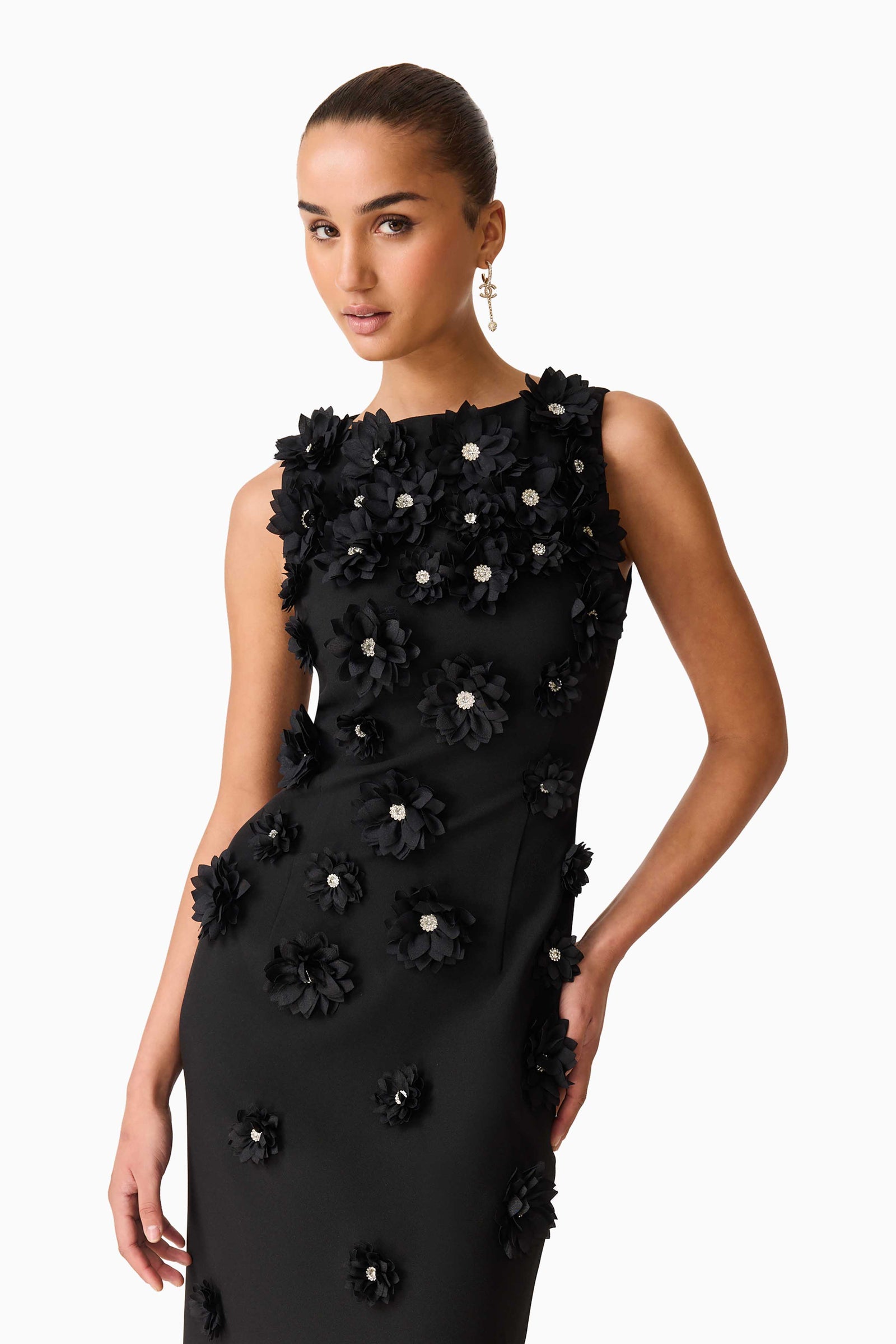 Dali Floral Applique Gown in Black | Black Evening Dress Elliatt Dali Floral Applique Gown in Black | Black Evening Dress Elliatt