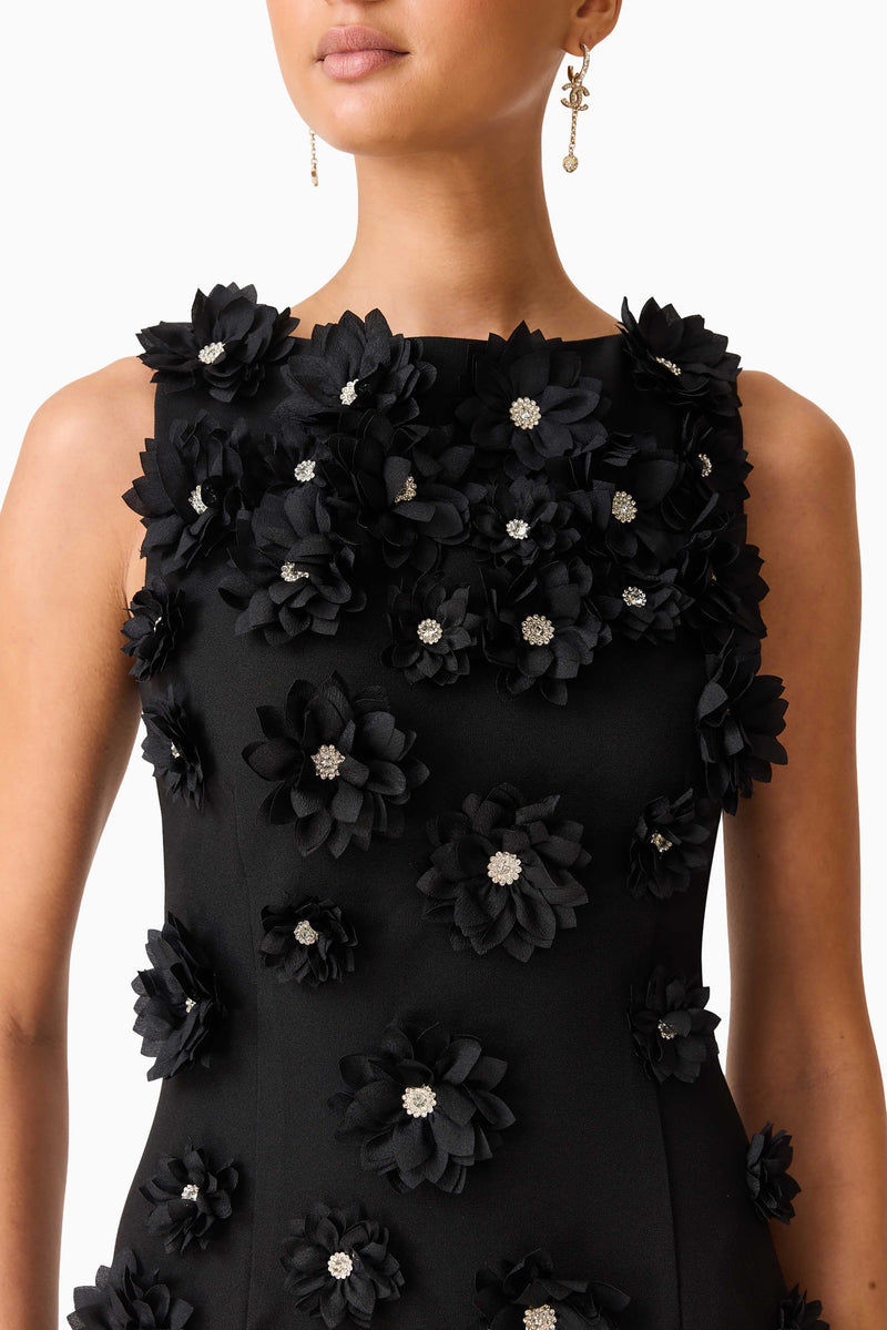 Dali Floral Applique Gown in Black | Black Evening Dress  Elliatt