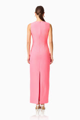 Dali Floral Applique Gown in Pink with floral appliques & back zipper back shot