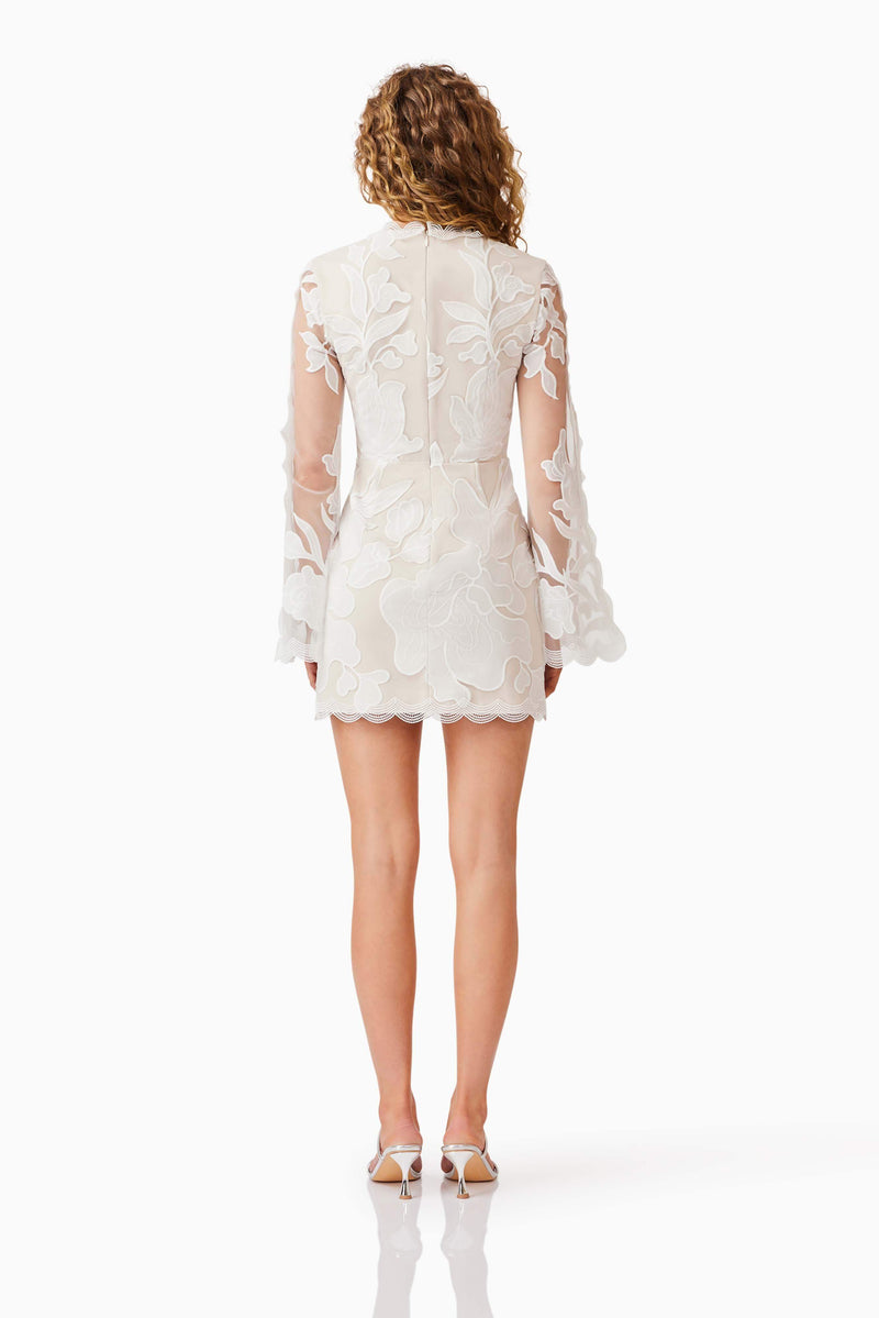 Florian Long Sleeve Mini Dress in White | Elegant Lace Detailing Elliatt Florian Long Sleeve Mini Dress in White | Elegant Lace Detailing Elliatt