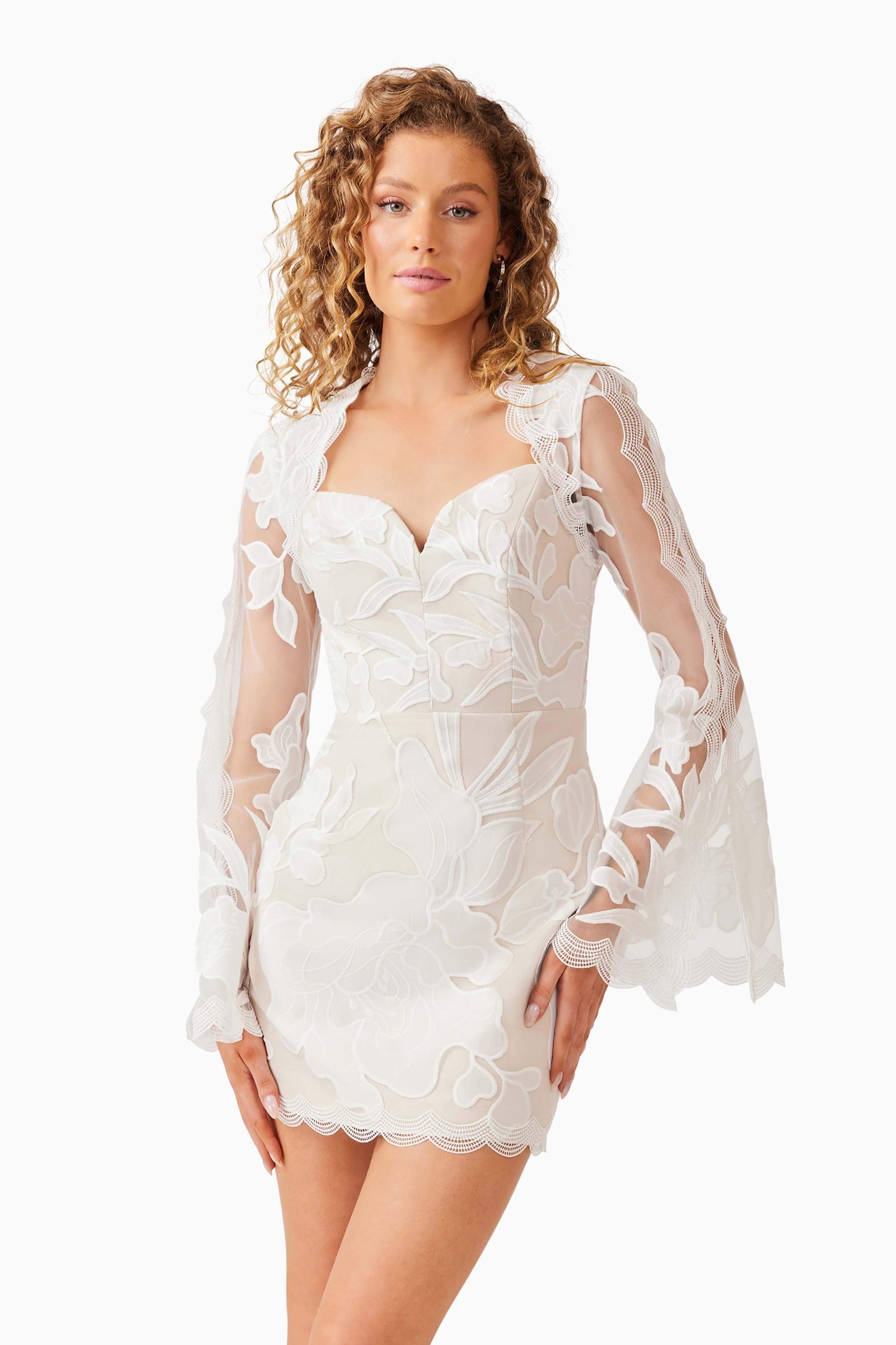 long sleeve formal gown dress Florian Long Sleeve Mini Dress in White
