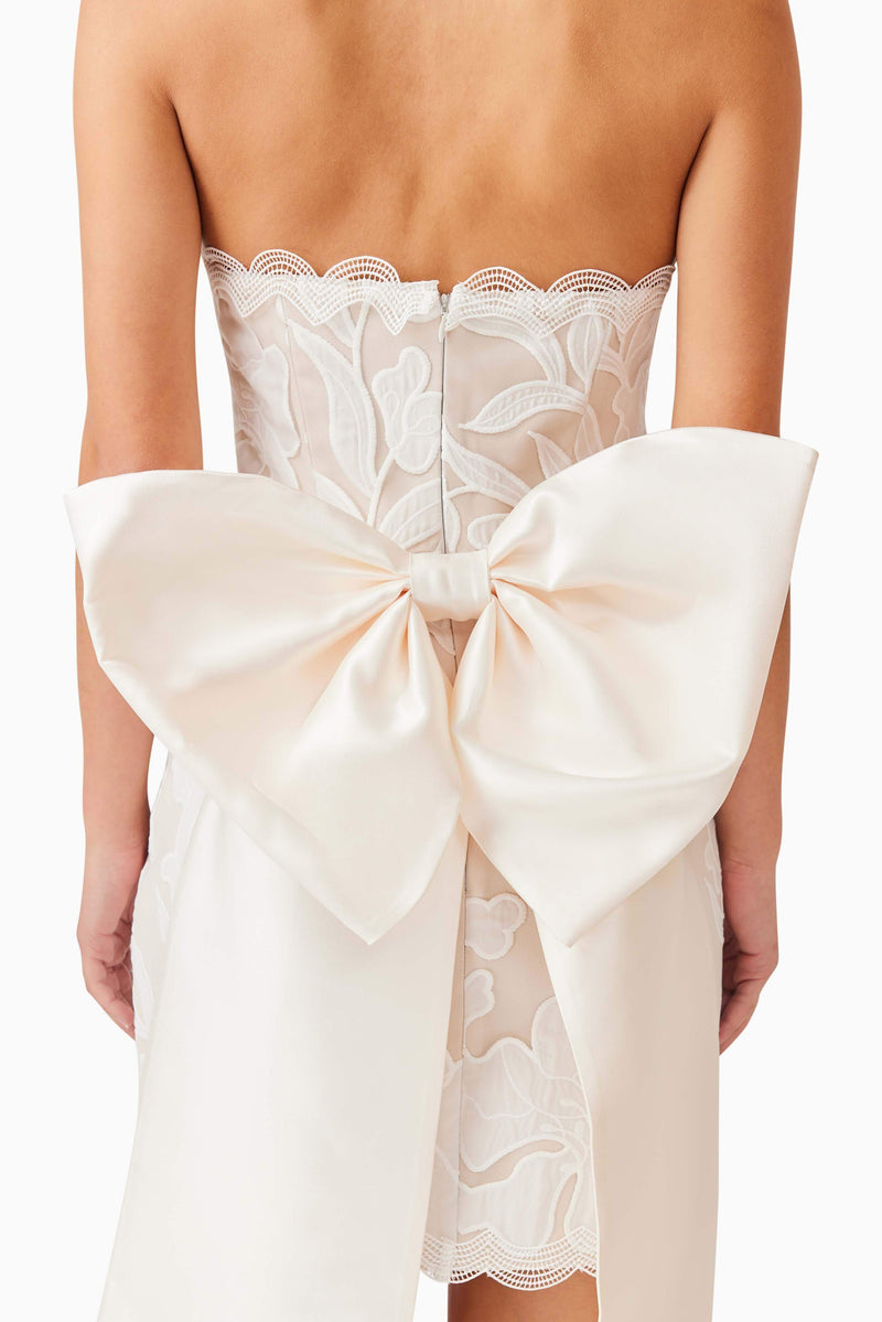 Florian Bow Mini Dress in White | Elegant Lace Design Elliatt Florian Bow Mini Dress in White | Elegant Lace Design Elliatt