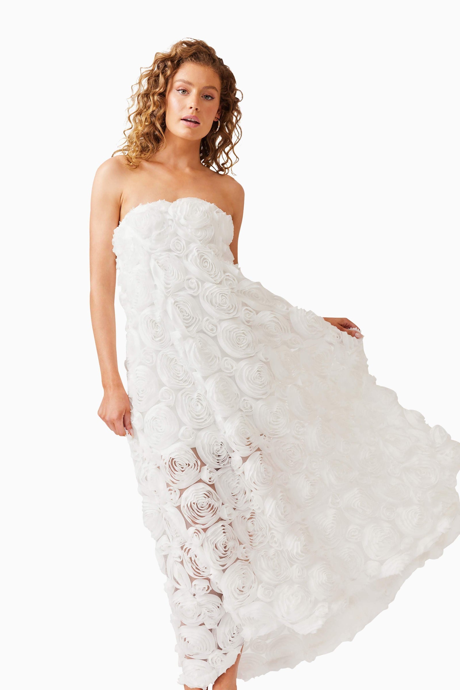 chinese dress ladies Selene Maxi Tiered 3D Dress in White – Elliatt