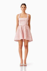 Brunette model wearing Joesphine Corset Mini Dress in Pink front shot