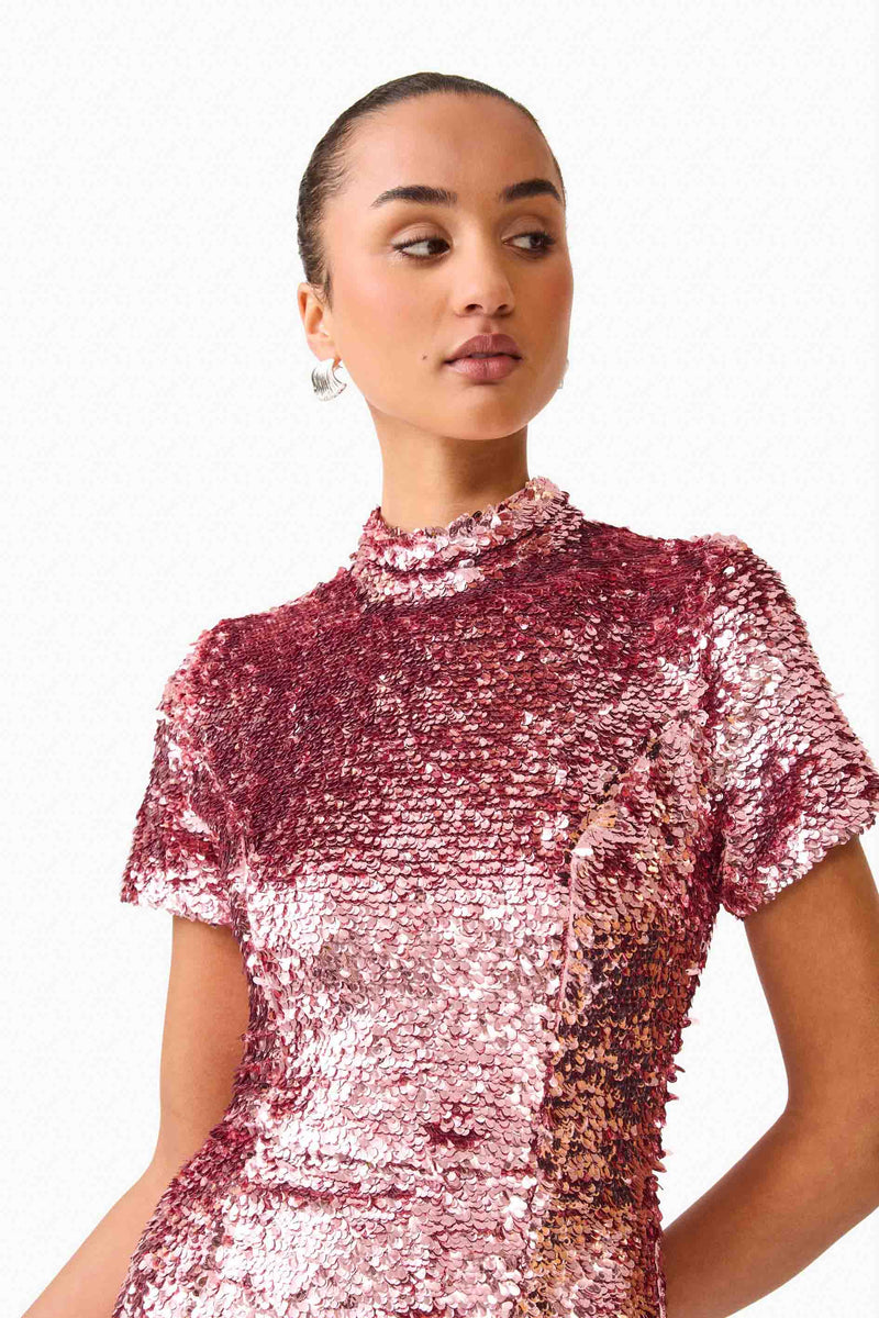 alissa midi dress green Alissa Sequin Midi Dress in Pink