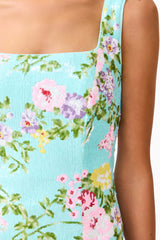 Brunette model wearing the Emmeline Sequin Mini Dress in Mint Green detail shot 