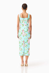 Brunette model wearing the Emmeline Sequin Midi Dress in Mint Green back shot 