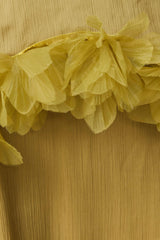 Poppy Cape Gown in Olivie Green with a halter neckline & floral trim detailing detail shot