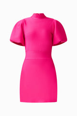 Naomi Puff Sleeve Mini Dress in Raspberry Pink ghost shot 