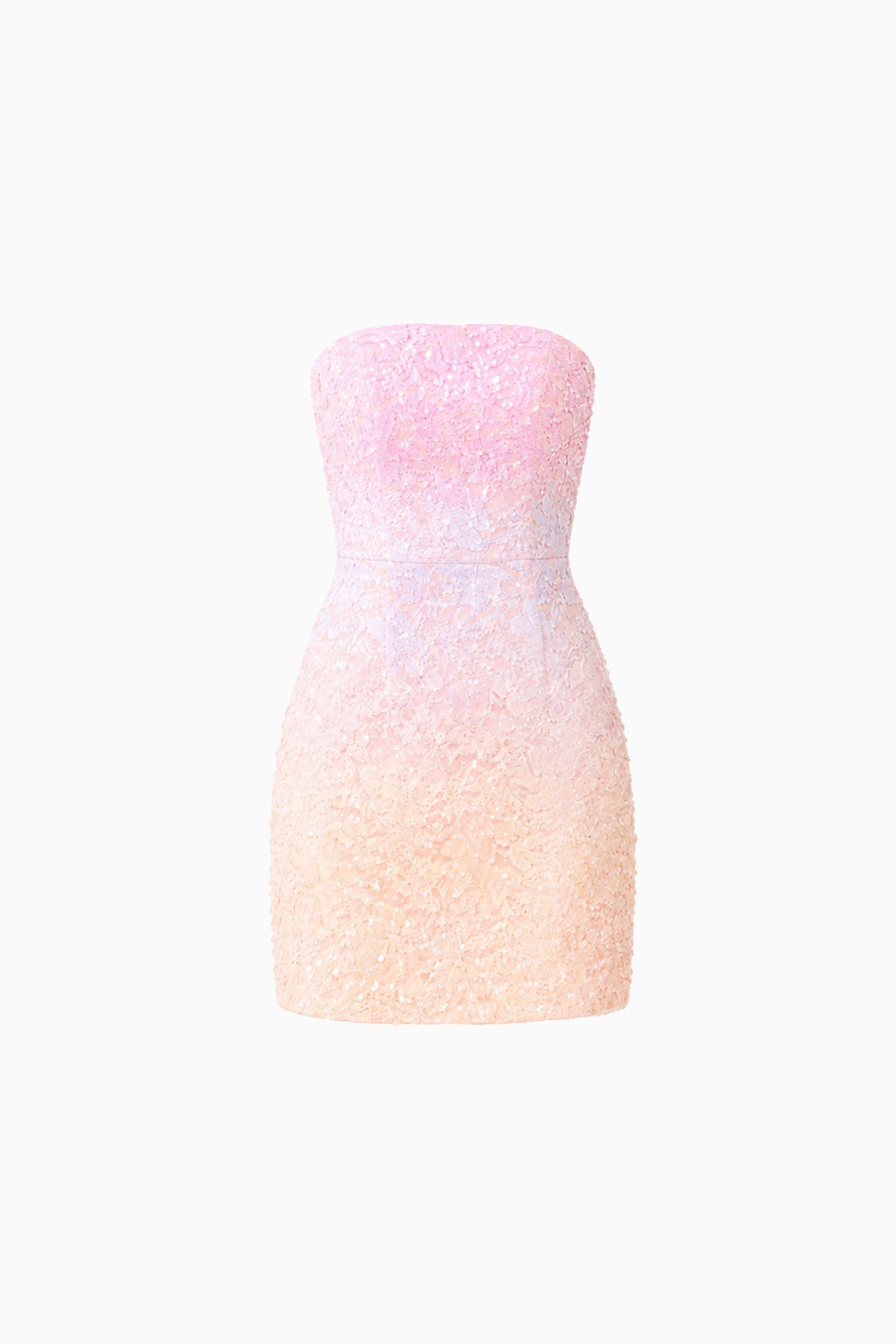 embellished strapless mini dress in pink/purple ombr Embellished Draped Strapless A-Line Mini Dress in Pink - 8