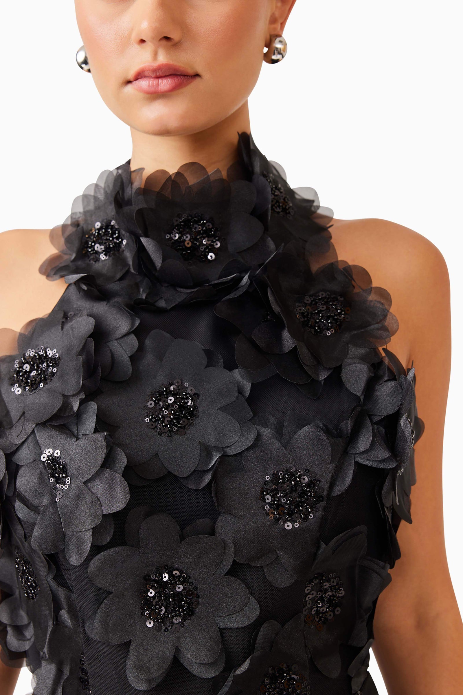 Cherry Blossom Mini Dress in Black | 3D Floral Detailing – Elliatt Cherry Blossom Mini Dress in Black | 3D Floral Detailing – Elliatt