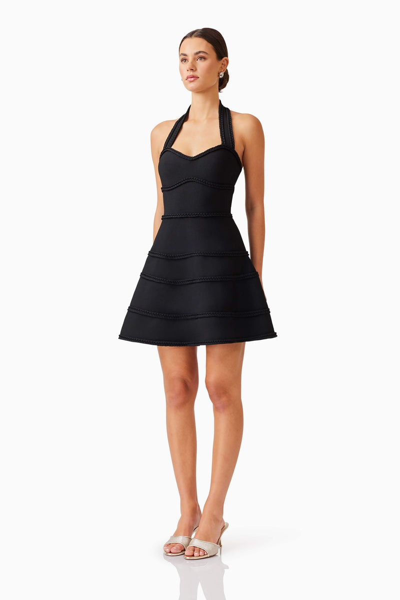 Katlyn Halter Mini Dress in Black | A-Line Silhouette Elliatt Katlyn Halter Mini Dress in Black | A-Line Silhouette Elliatt