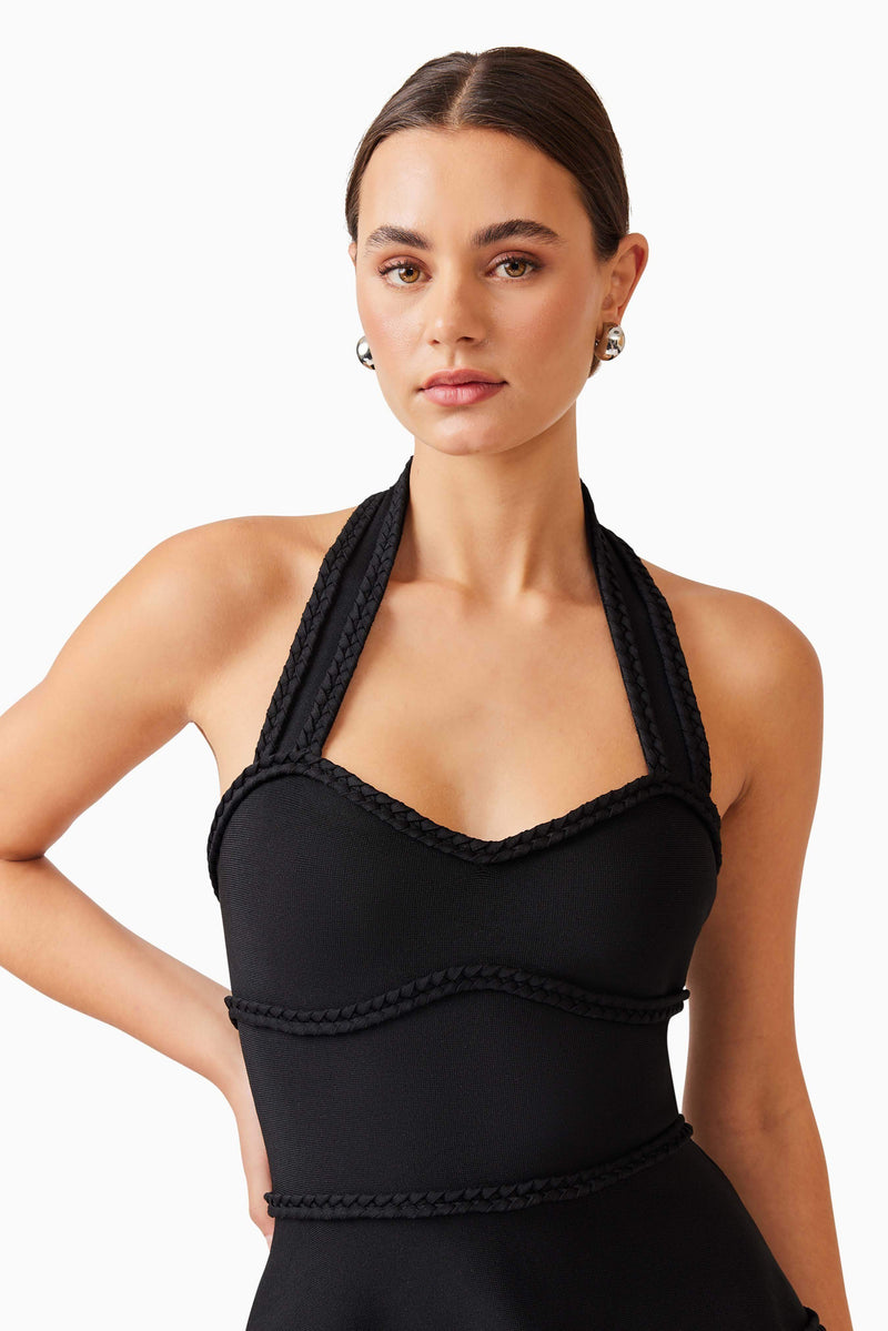Katlyn Halter Mini Dress in Black | A-Line Silhouette Elliatt Katlyn Halter Mini Dress in Black | A-Line Silhouette Elliatt