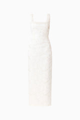 Elowen Floral Applique Midi Dress in White ghost shot 
