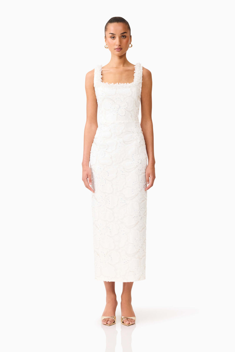Elowen Floral Applique Midi Dress - White - XL