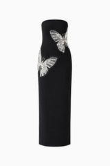 Mira Strapless Gown in Black ghost shot