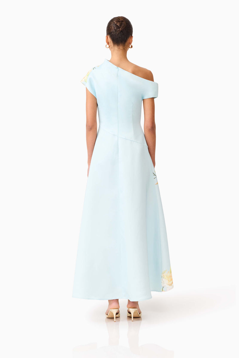 Harper Asymmetrical Gown in Baby Blue Floral – Elliatt
