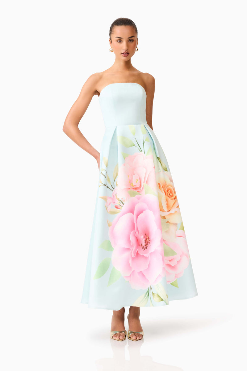 Harper Strapless Gown in Baby Blue Floral Elliatt Harper Strapless Gown in Baby Blue Floral Elliatt