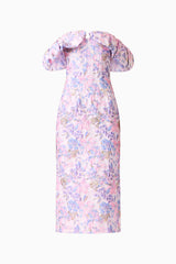 Marlene Strapless Midi Dress in Pink & Purple Floral ghost shot