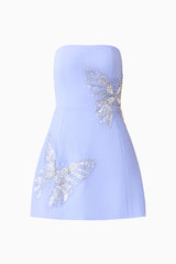 Mira Strapless Mini Dress in Blue ghost shot