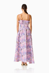 Laurel Sleeveless Maxi Dress in Pink & Purple Floral with zipper back shot