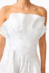 Brunette model wearing the Laurel Sleeveless Maxi Dress in Silver detail shot