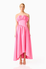 Blonde model wearing the Laurel Sleeveless Maxi Dress in Pink front shot