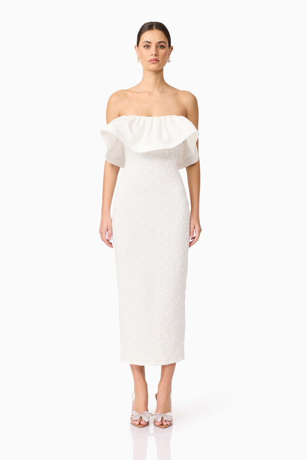 Dandelione Strapless Midi Dress in White