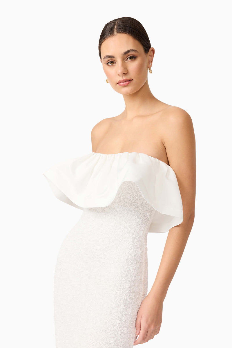 Dandelione Strapless Midi Dress in White