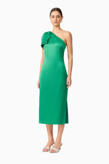 Brunette model wears Ameera Midi Dress in Green side shot