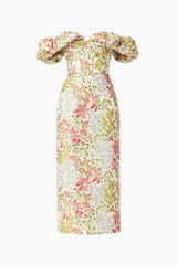 Calaantha Off The Shoulder Midi Dress in Floral ghost shot
