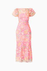 Nathalie Puff Sleeve Gown in Pink Floral ghost shot 