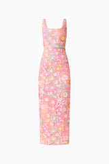 Nathalie Colunm Midi Dress in Pink Floral ghost shot