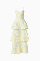 Penelope Tiered Gown in Yellow & Blue Floral ghost shot