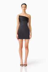 Brunette model wearing the Sydney Strapless Mini Dress in Black front shot 