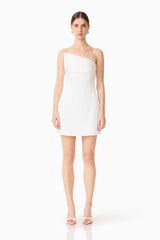Brunette model wearing the Sydney Strapless Mini Dress in White front shot 