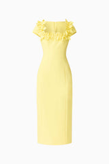 Cara Short Sleeve Midi Dress in Yellow ghost shot