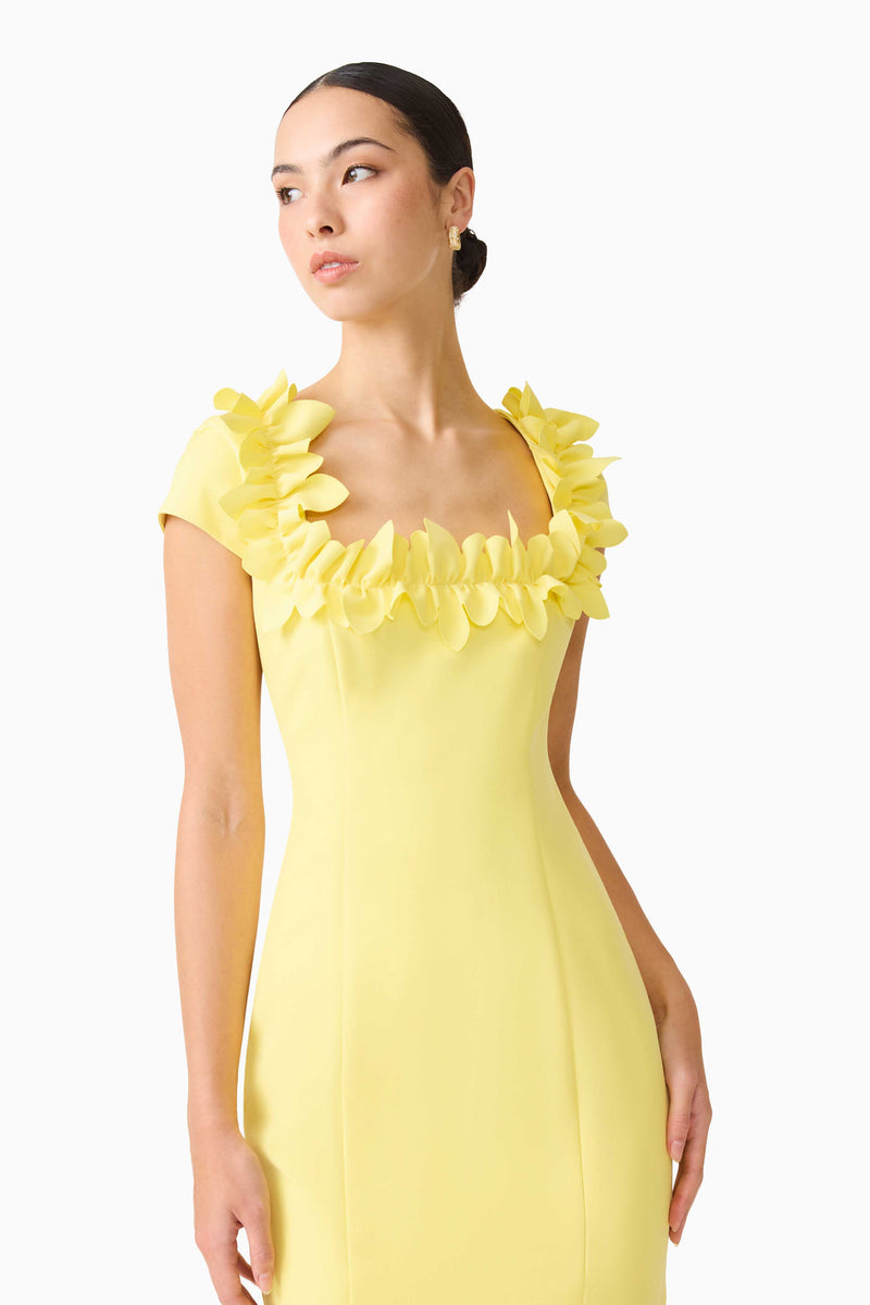 short sleeve yellow dress Cara Short Sleeve Midi Dress in Yellow