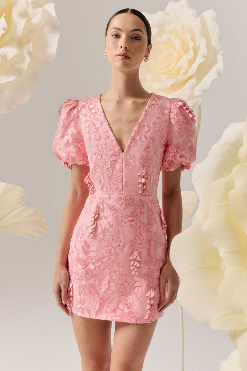 pink beauty bouquet puff sleeve mini dress Pink Beauty Bouquet Puff Sleeve Mini Dress FARM Rio