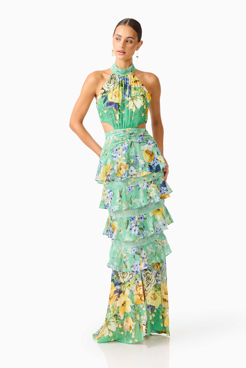 slim fit dress slacks Izaren Halter Maxi Dress in Green Cactus main image 1