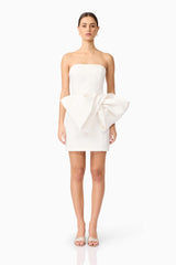 Elysie Bow Mini Dress in White