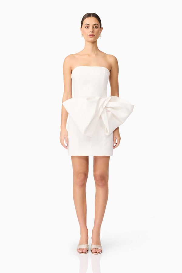 Elysie Bow Mini Dress in White